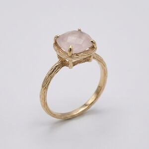 Vintage Gold Over Sterling Silver Rose Quartz Textured Bark Branch Ring  Sz 5.5